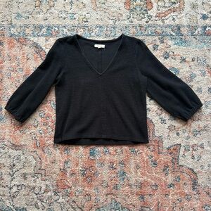 Madewell Textured Black V-Neck Blouse